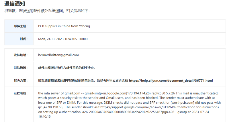 Gmail退信,企業(yè)郵箱spf退信
